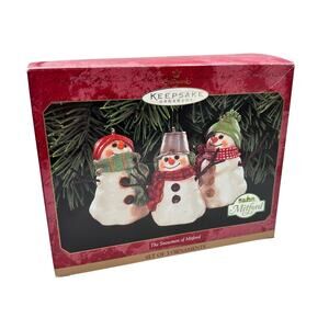 Vintage Hallmark Mitford Snowman Christmas Ornament Set- x3 Holiday